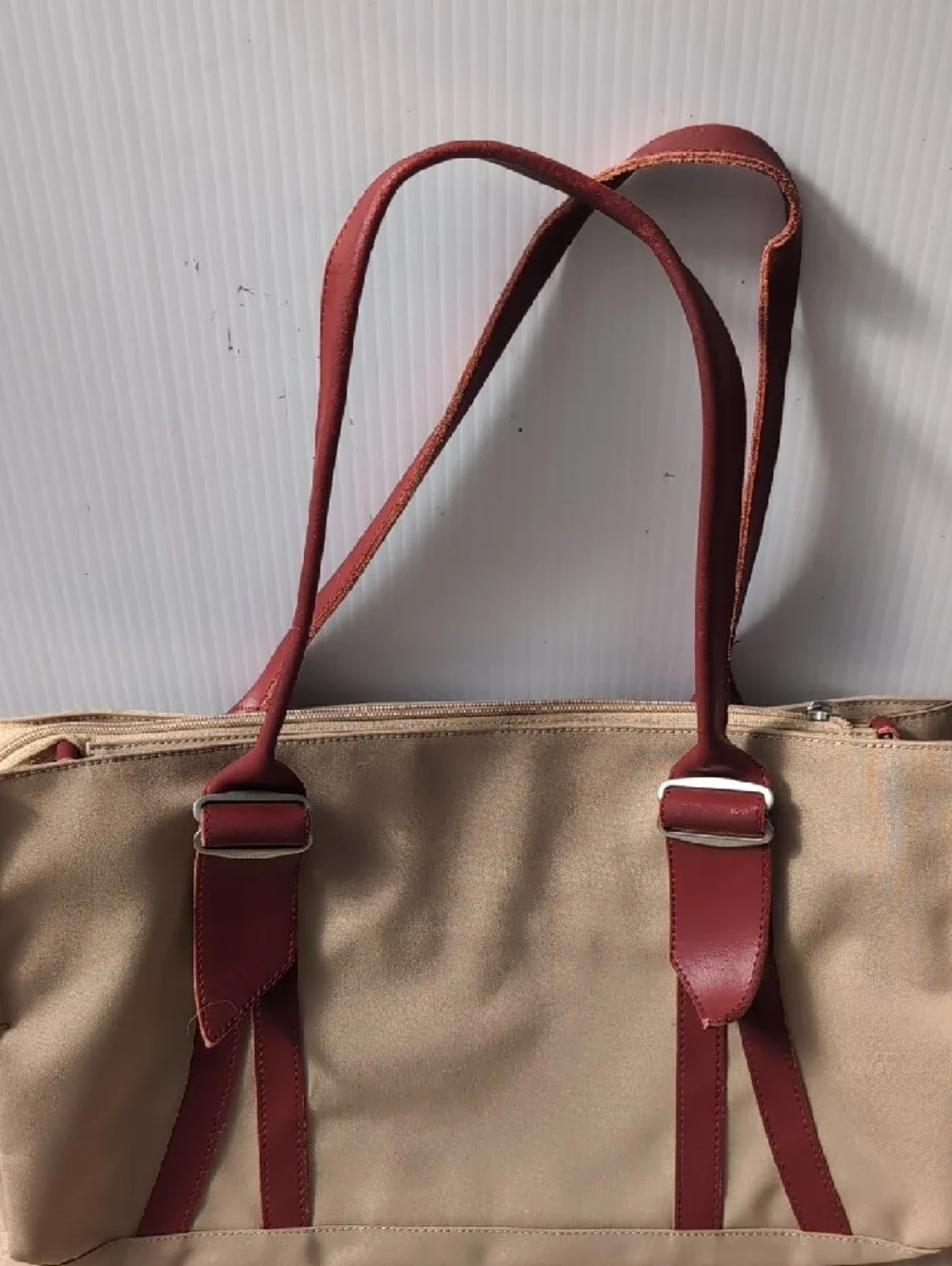 Jack Gomme Canvas Tote with Burgundy Trim and Straps - Picture 2 of 12